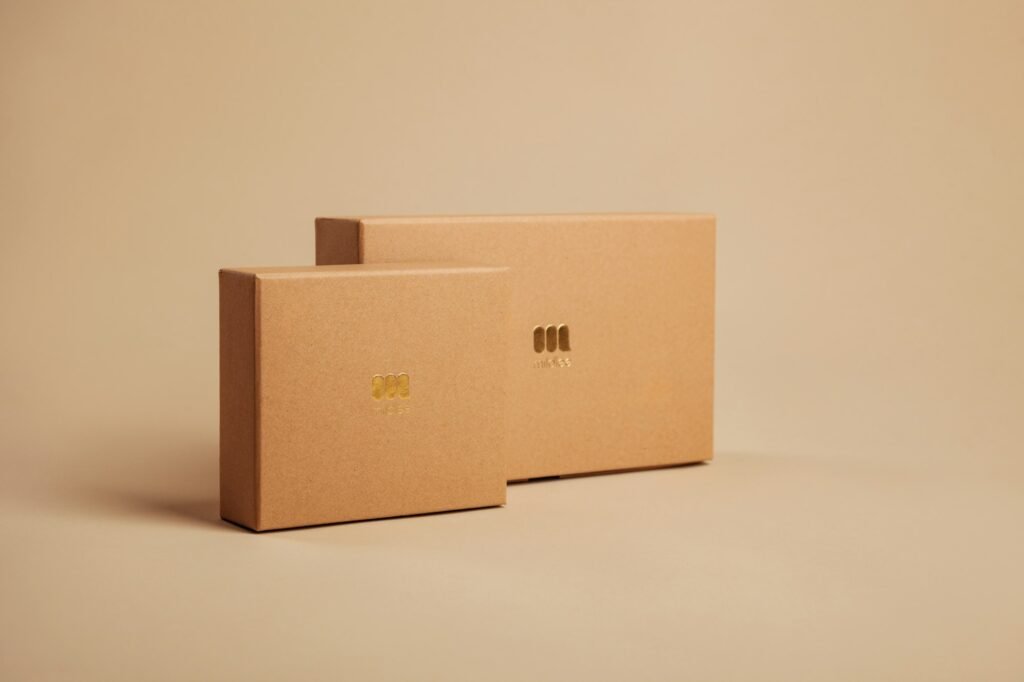 A brown cardboard box on a white table