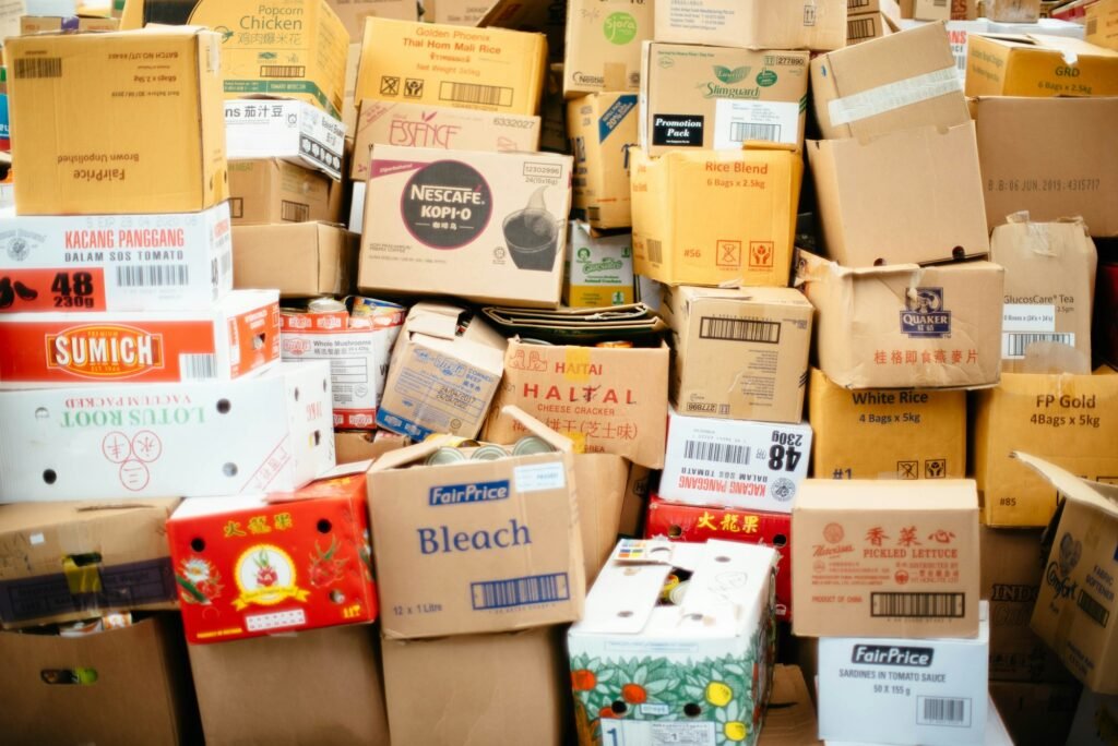 A lot of cardboard boxes