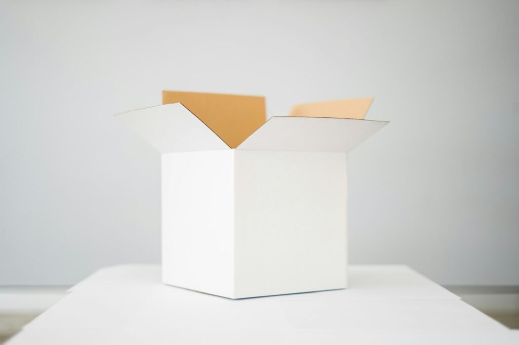 A white box on a white table